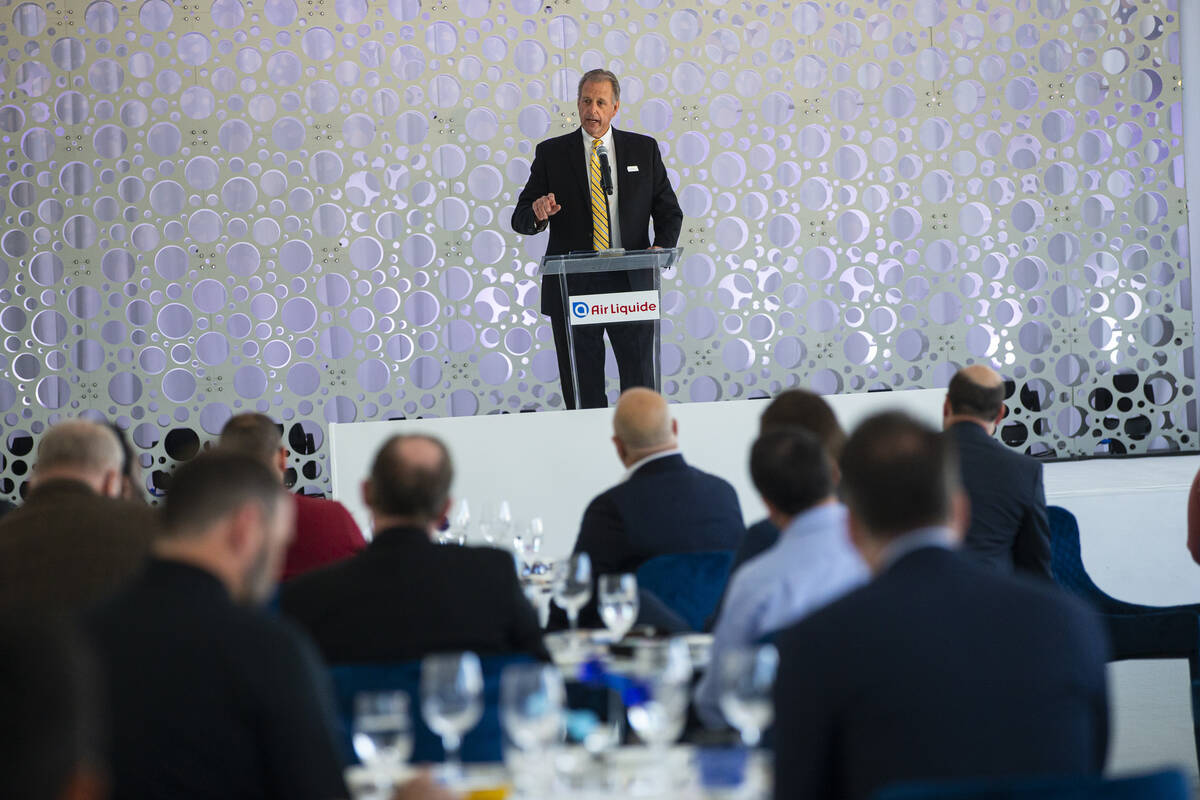 North Las Vegas Mayor John Lee speaks during the opening ceremony of the Air Liquide liquid hyd ...
