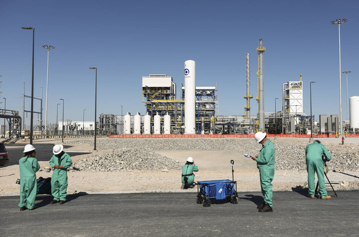 Members of the media tour the Air Liquide liquid hydrogen facility on Tuesday, May 24, 2022, in ...
