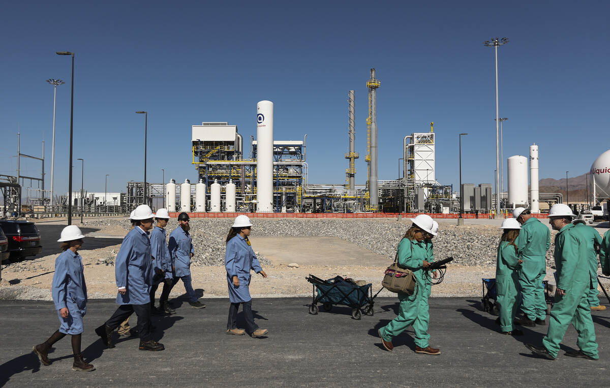 Members of the media tour the Air Liquide liquid hydrogen facility on Tuesday, May 24, 2022, in ...