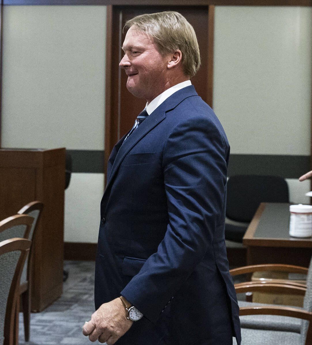 Former Raiders coach Jon Gruden appears in court at the Regional Justice Center on Wednesday, M ...
