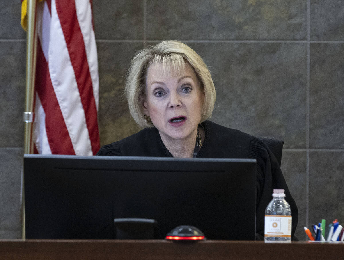 Judge Nancy Allf presides in the former Raiders coach Jon Gruden and Roger Goodell/NFL case at ...