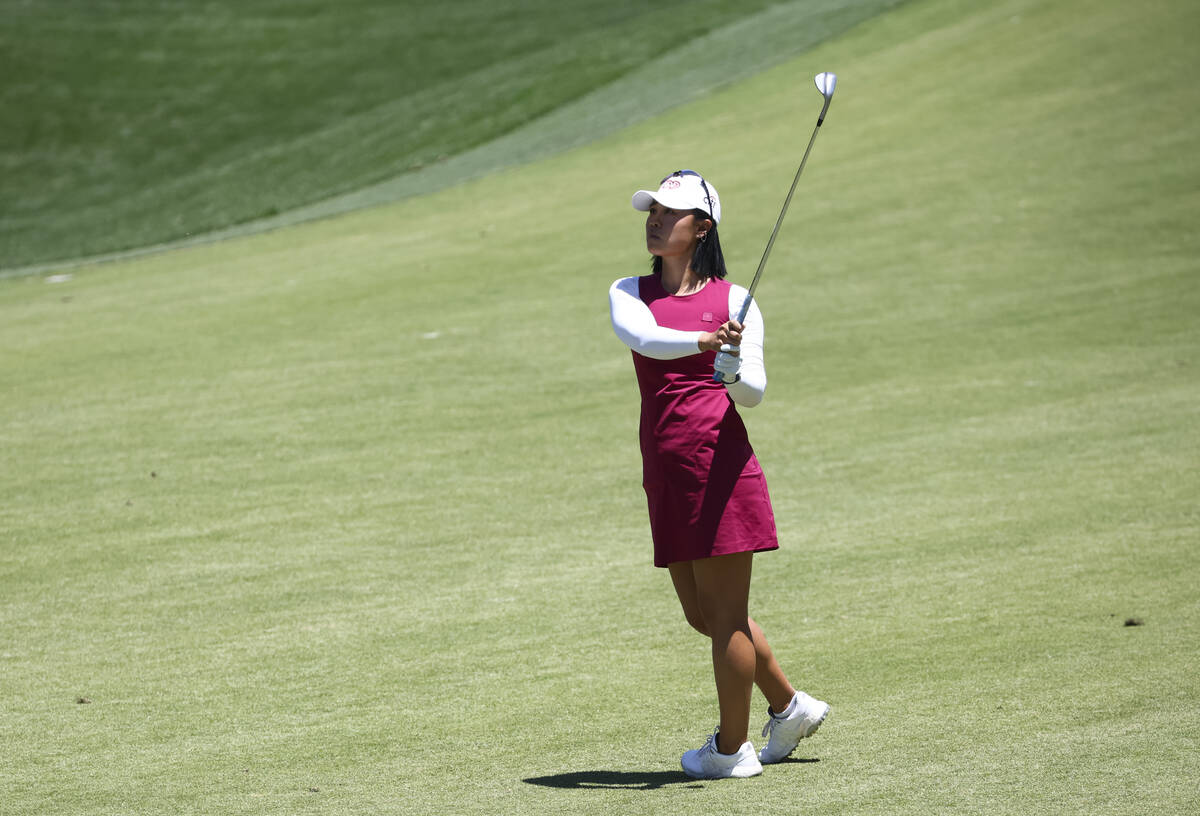 Danielle Kang hits a fairway shot on the 12th hole during the first round of Bank of Hope LPGA ...