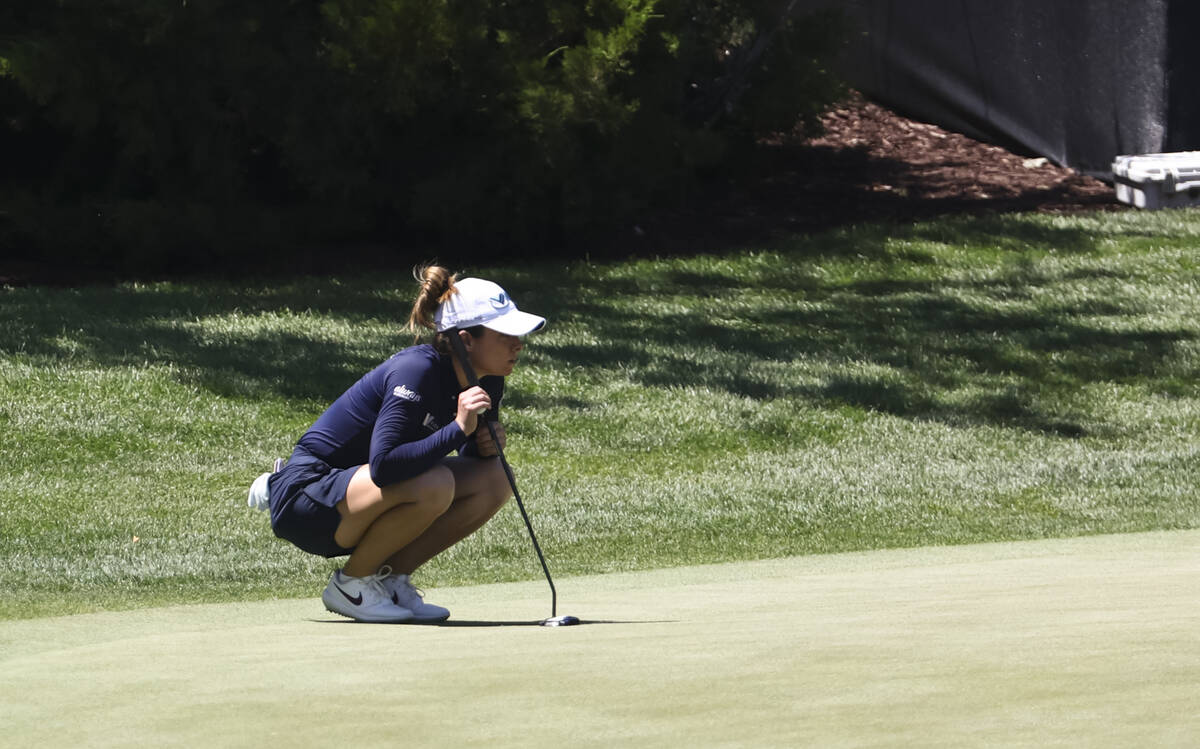 Gaby Lopez lines up her putt shot at the 13th hole during the first round of Bank of Hope LPGA ...