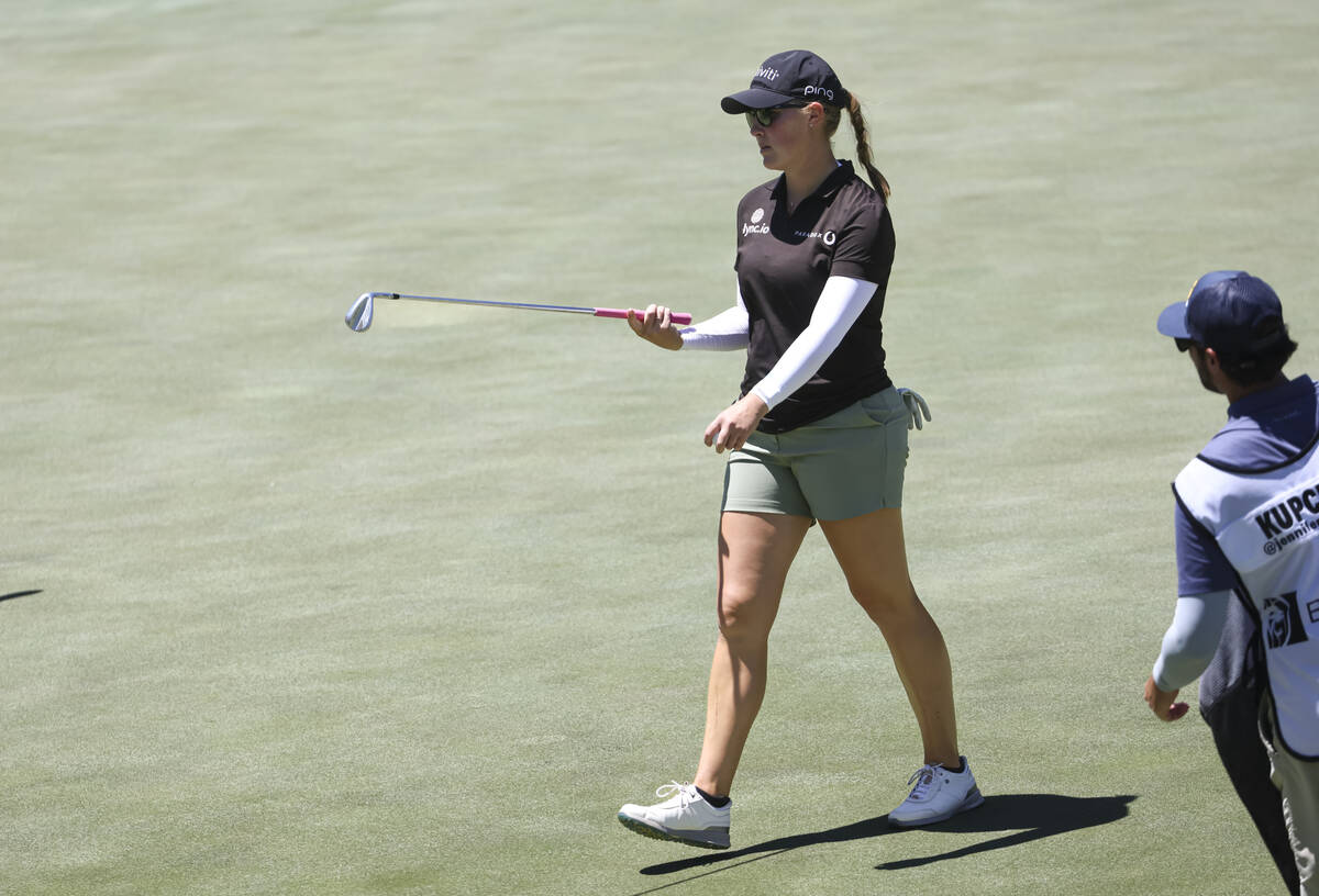 Jennifer Kupcho prepares for a putt shot at the 13th hole during the first round of Bank of Hop ...