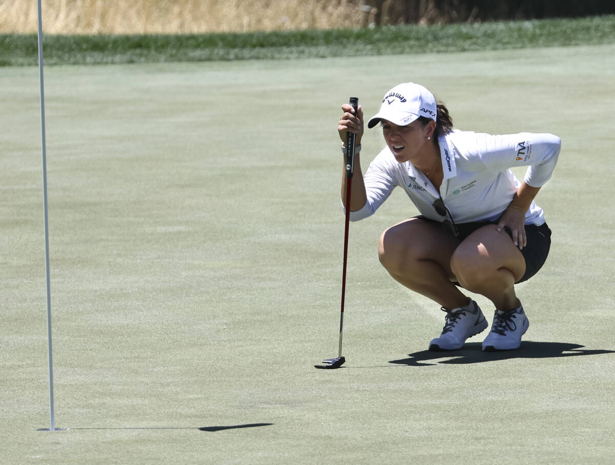 Emma Talley lines up a putt shot at the 13th hole during the first round of Bank of Hope LPGA M ...