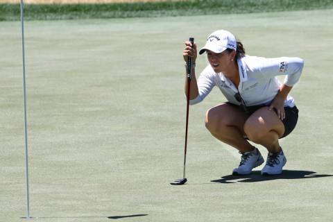 Emma Talley lines up a putt shot at the 13th hole during the first round of Bank of Hope LPGA M ...