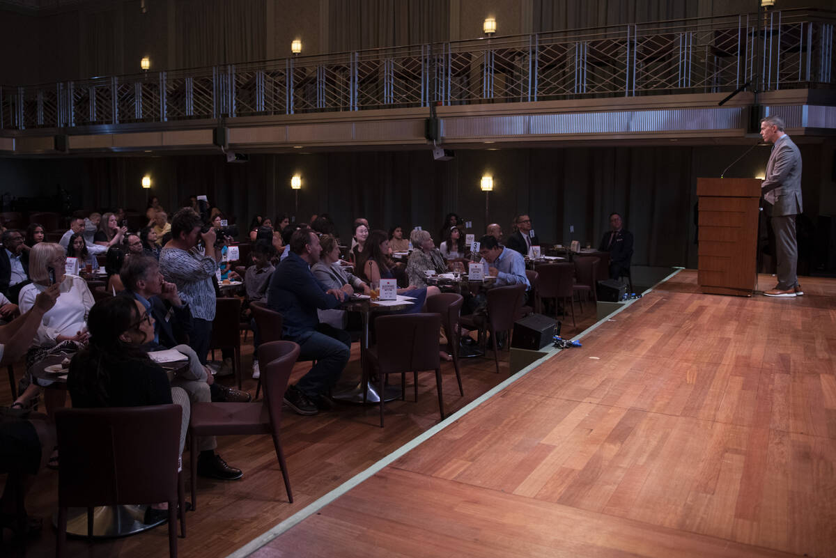 Keynote speaker, Review-Journal Executive Editor Glenn Cook speaks to the crowd at the Review-J ...
