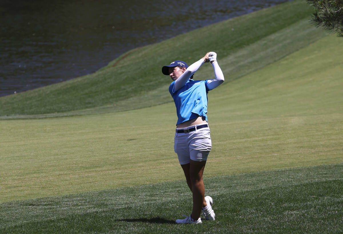 Carlota Ciganda makes a fairway shot at the ninth hole during the second day of round-robin in ...