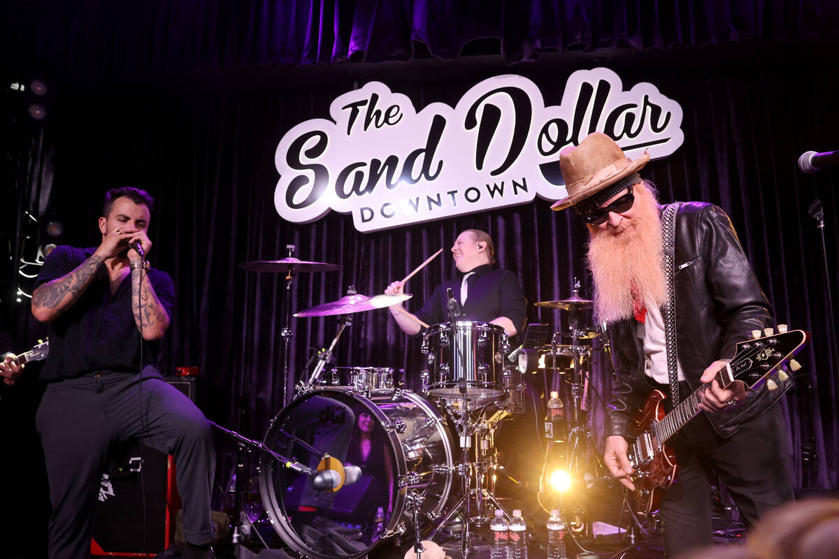 ZZ Top front man Billy F. Gibbons, right, and Franky Perez perform on opening night at The Sand ...