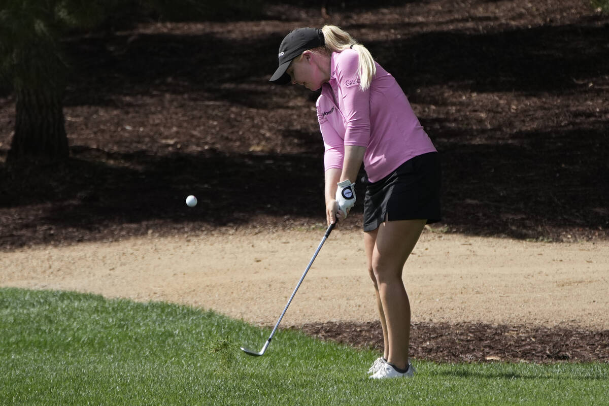Stephanie Meadow hits on the 11th hole during the third day of round-robin play in the LPGA Ban ...
