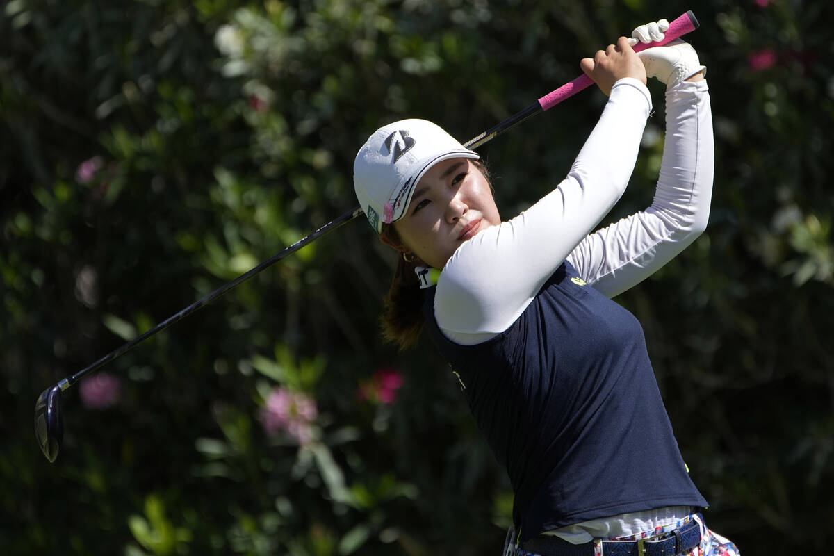 Ayaka Furue hits off the second tee during the third day of round-robin play in the LPGA Bank o ...