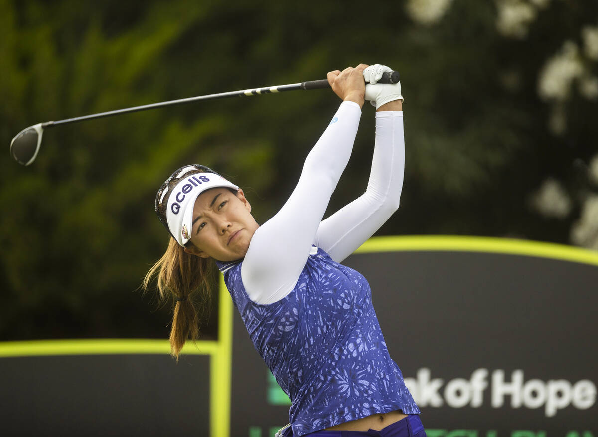 Las Vegas native Jenny Shin drives off the tee on the 20th hole during the fourth day of the LP ...