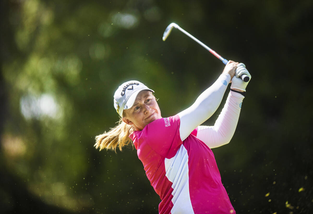 Gemma Dryburgh drives off the 8th tee during the fourth day of the LPGA Bank of Hope Match Play ...