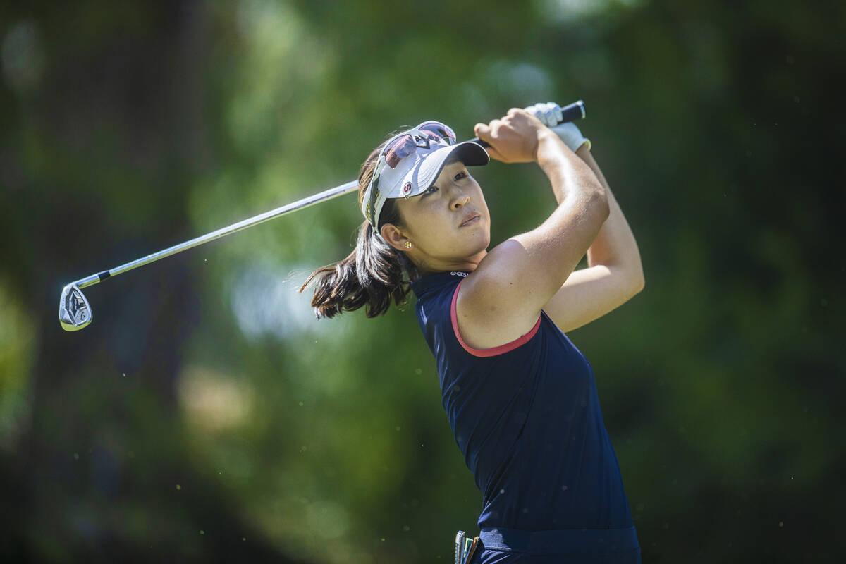Andrea Lee drives off the 8th tee during the fourth day of the LPGA Bank of Hope Match Play gol ...