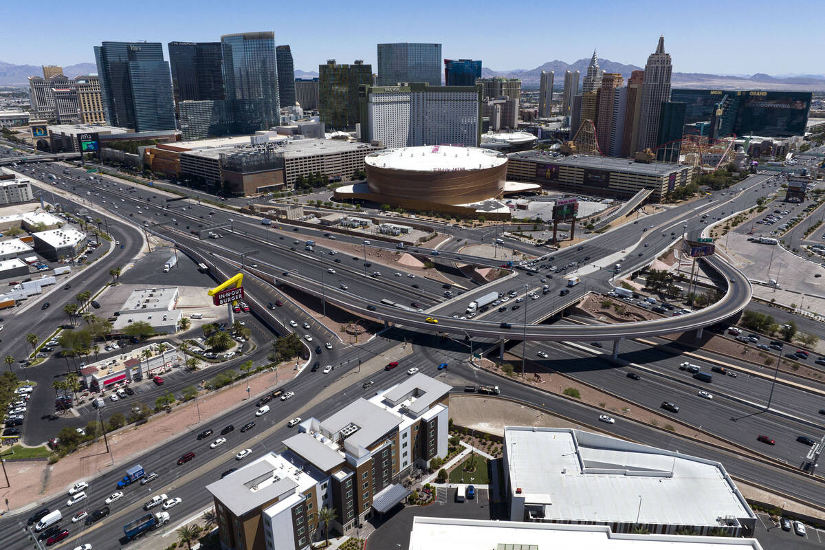 An aerial view of the I-15/Tropicana Interchange on Tuesday, May 31, 2022, in Las Vegas. Crews ...