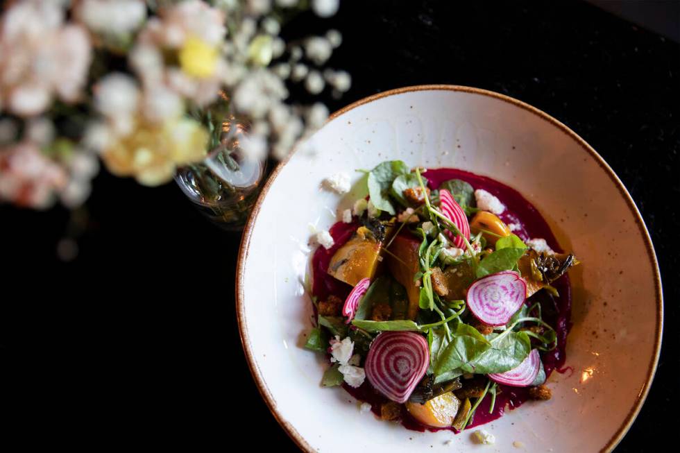 The roasted heirloom beet salad at The Black Sheep on Thursday, April 28, 2022, in Las Vegas. ( ...