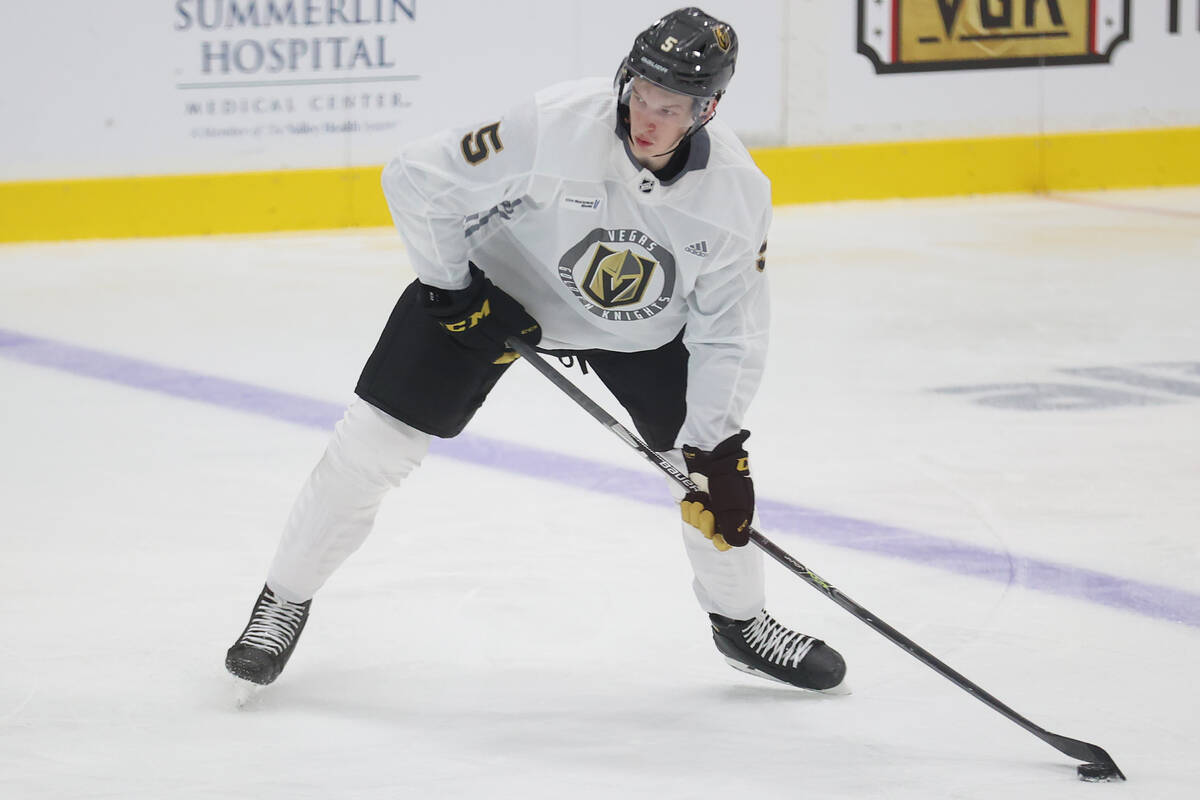 Vegas Golden Knights' Daniil Chayka (5) participates during rookie camp at City National Arena ...