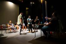 Director and writer Richard Hodges, right, leads a rehearsal of “Black Swan Radio Hour&# ...