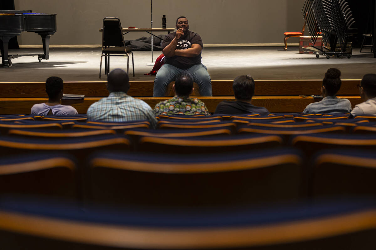 Director and writer Richard Hodges, center, leads a rehearsal of “Black Swan Radio Hour& ...