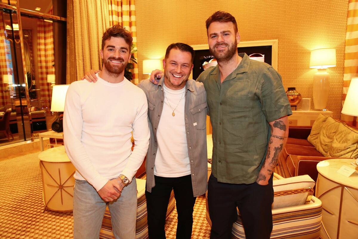 The Chainsmokers Drew Taggart, left, and Alex Pall, right, are shown with Wynn Nightlife Assist ...