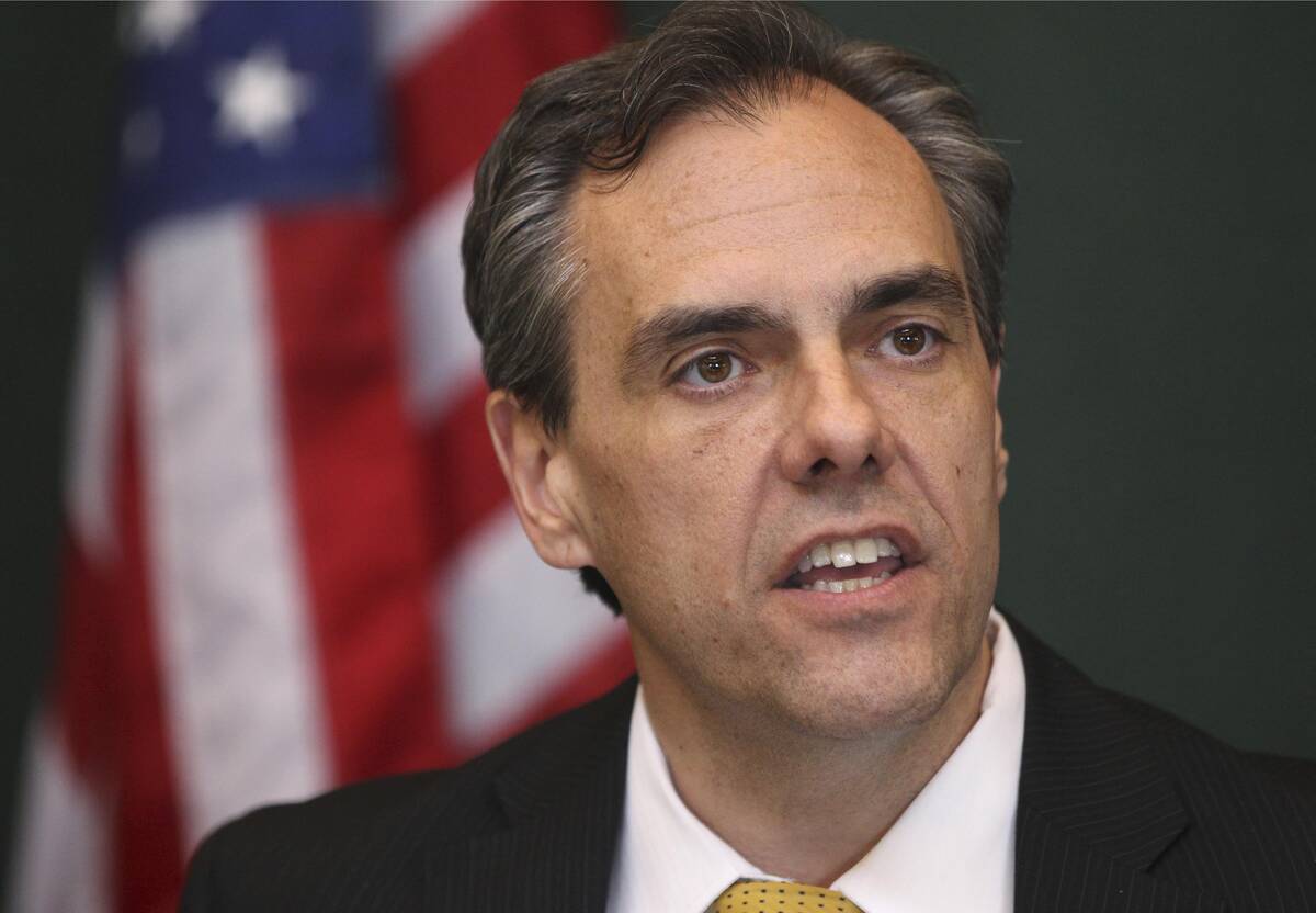 Dale Erquiaga, senior adviser to then-Gov. Brian Sandoval, gives a press briefing on May 27, 20 ...