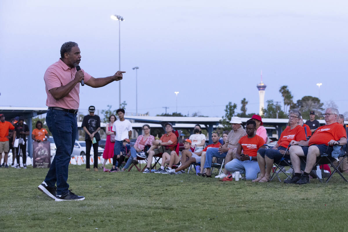 Rep. Steven Horsford speaks during the "Wear Orange" event hosted by gun safety advoc ...