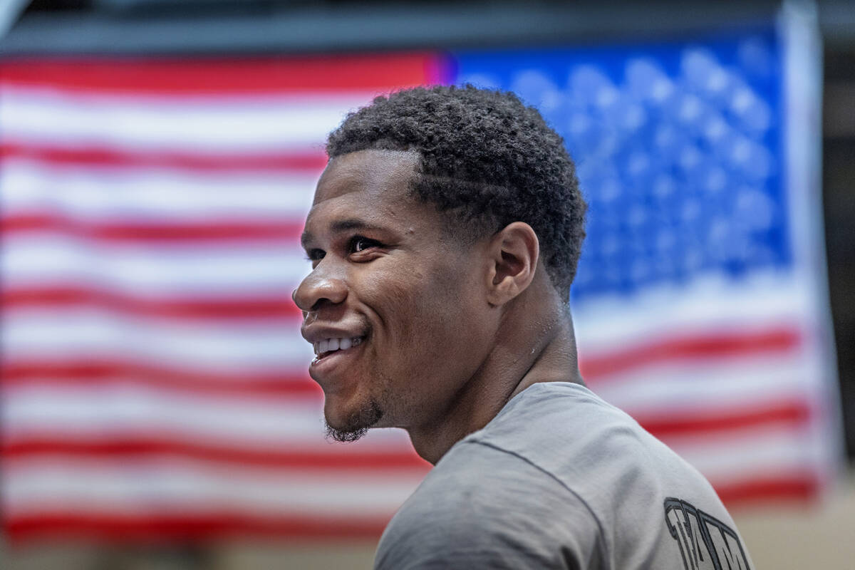 WBC lightweight boxer Devin Haney smiles during a workout session at the Top Rank Boxing Gym on ...