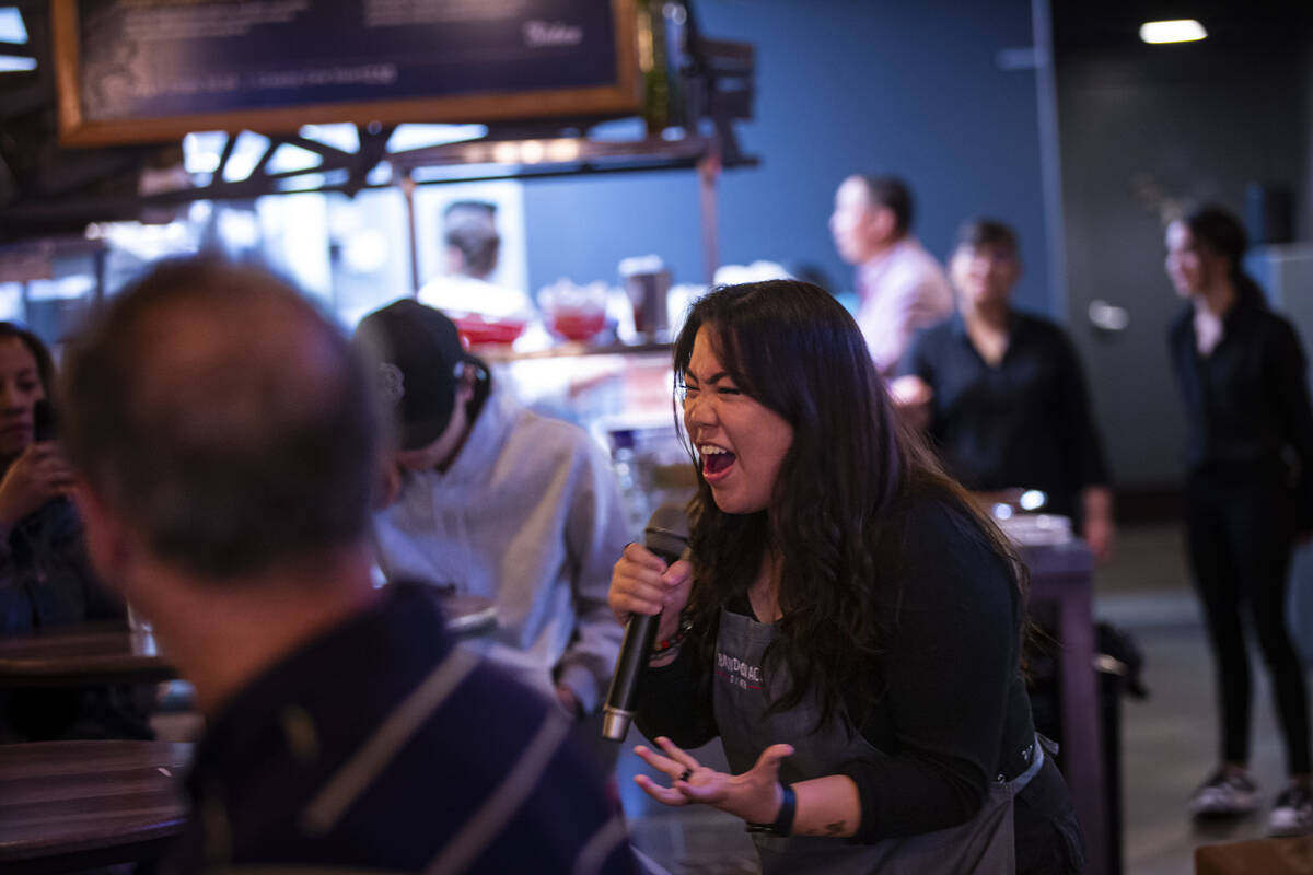 Breanna De Santos performs during a presentation by Random Act Diner for “The Great Las ...