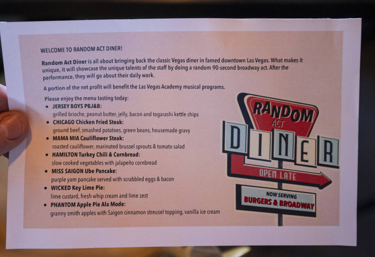 The menu for Random Act Diner for “The Great Las Vegas Coffee Shop Giveaway” is s ...