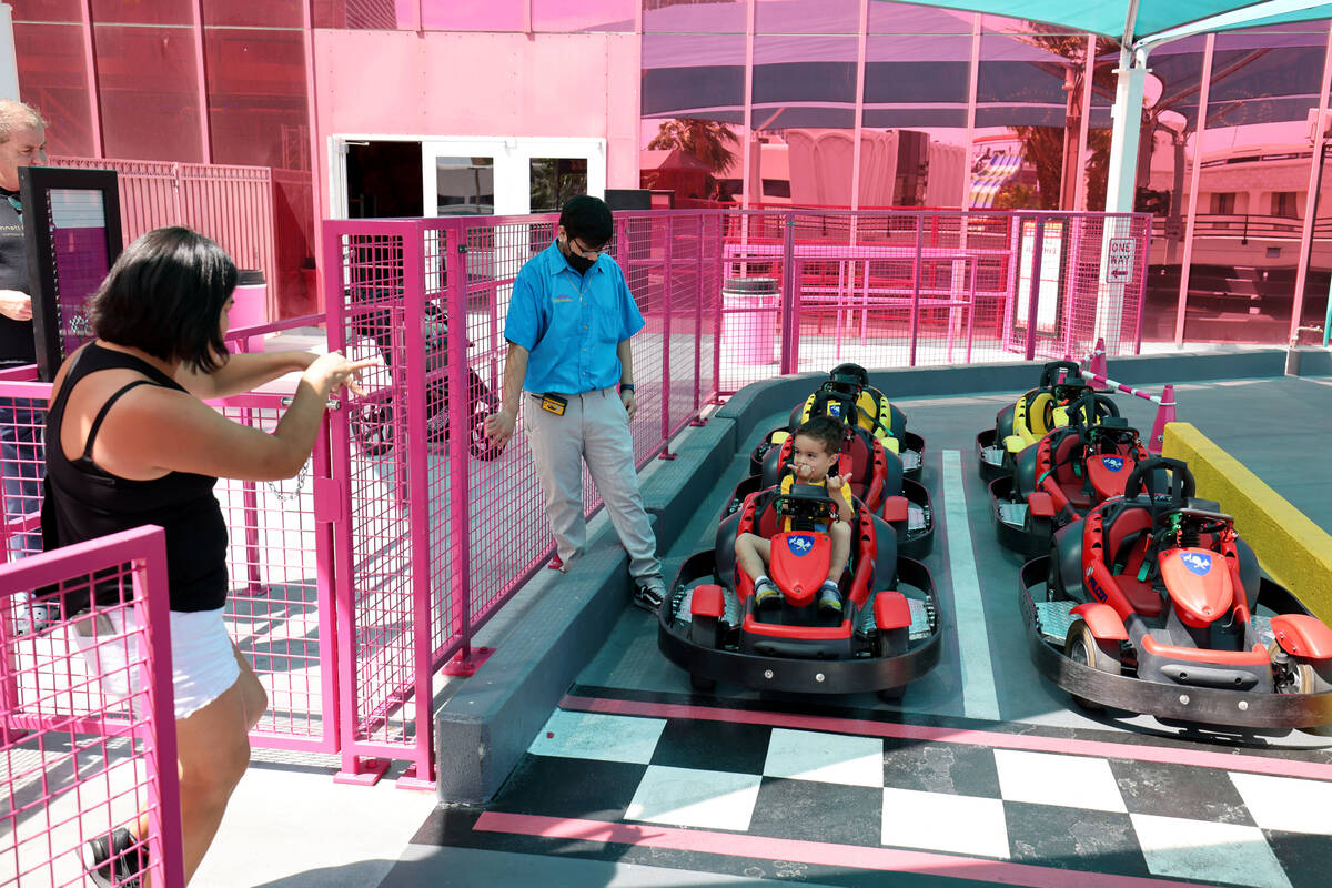 Tyler Bennett, 3, of San Diego poses for his mom Lady Iberico at a new go-kart track called Lil ...