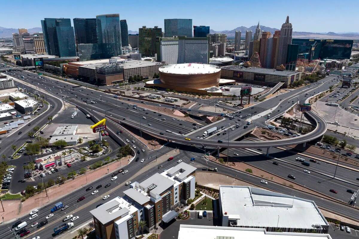 An aerial view of the I-15/Tropicana Interchange on Tuesday, May 31, 2022, in Las Vegas. Crews ...