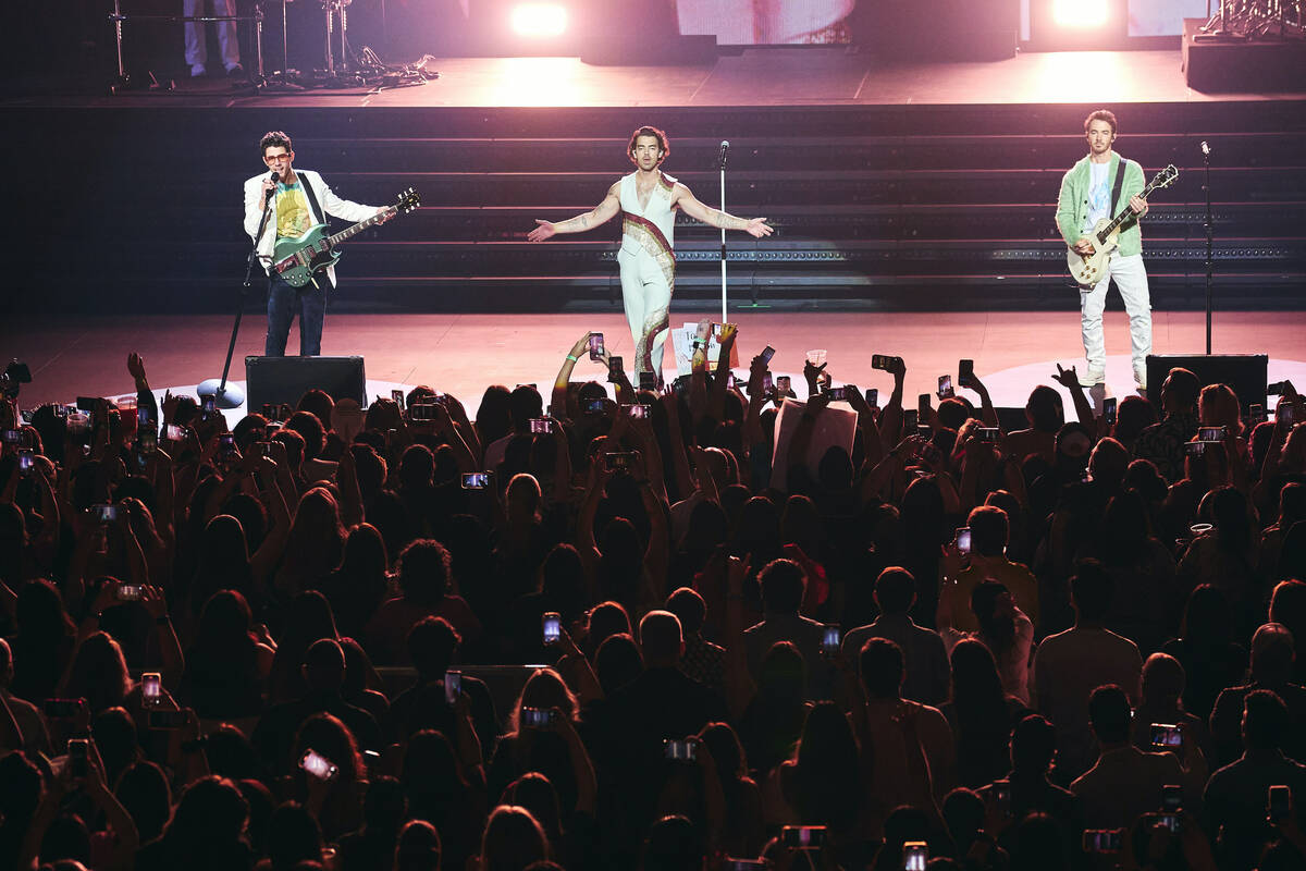 The Jonas Brothers are shown at Dolby Live at Park MGM on Friday, June 3, 2022. (Al Powers for ...