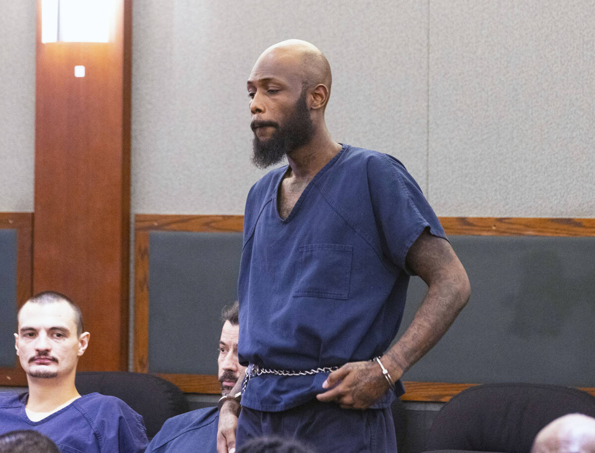 Justin "Bones" Davis, center, appears in court at the Regional Justice Center on Monday, June 6 ...