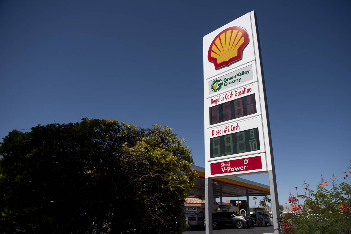 A Shell station on West Sahara Avenue shows a gas price of $5.59, on Monday, June 6, 2022, in L ...