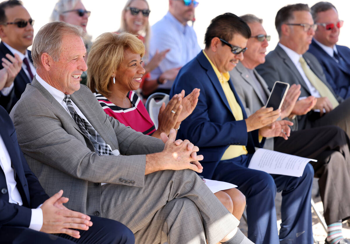 North Las Vegas Mayor John Lee, Councilwoman Pamela Goynes-Brown, and members of the North Las ...
