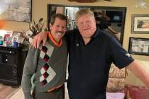 Longtime Aviators broadcaster Russ Langer, left, met his boyhood idol, Boog Powell, at the form ...