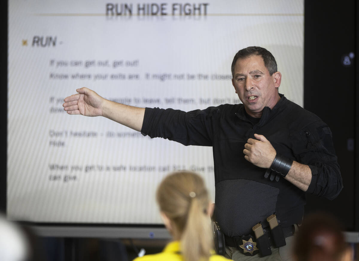 Metro Police Officer Sal Mascoli, training coordinator with Spring Valley Command, addresses ac ...