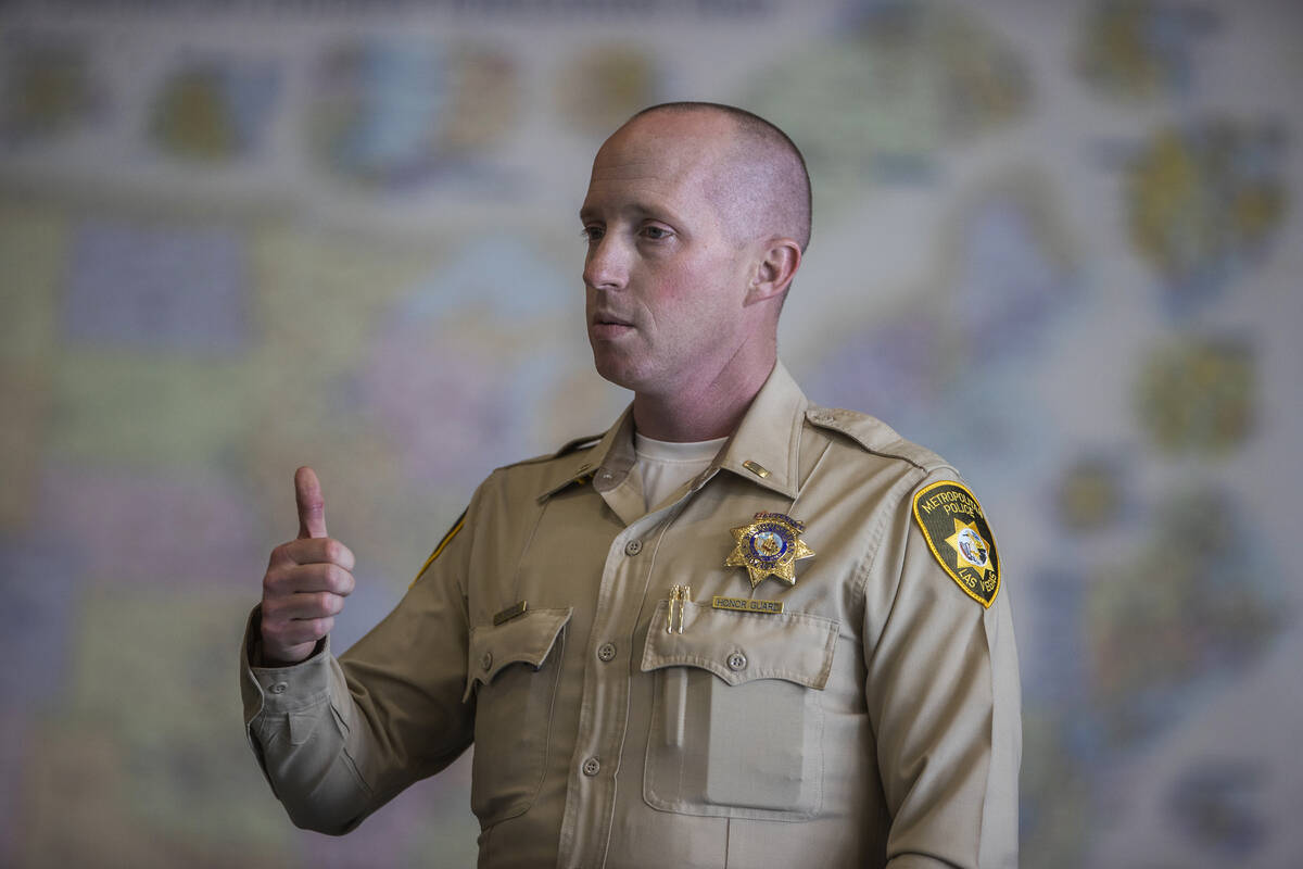 Metro Police Lt. Ryan Wiggins speaks at Spring Valley High School on Tuesday, June 7, 2022, in ...