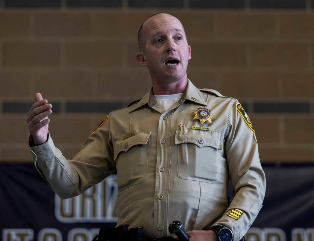 Metro Police Lt. Ryan Wiggins speaks at Spring Valley High School on Tuesday, June 7, 2022, in ...