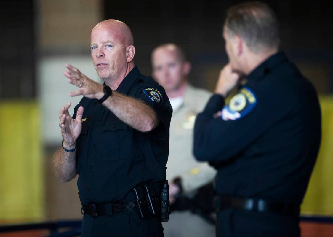 CCSD Police Lt. Bryan Zink speaks at Spring Valley High School on Tuesday, June 7, 2022, in Las ...