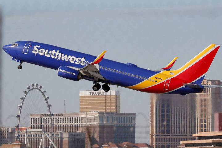 A Southwest Airlines plane takes off from Harry Reid International Airport in Las Vegas. (Las V ...