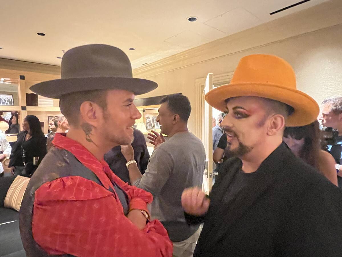 Matt Goss, left, chats with Boy George at Wynn Las Vegas following Culture Club's show at Encor ...