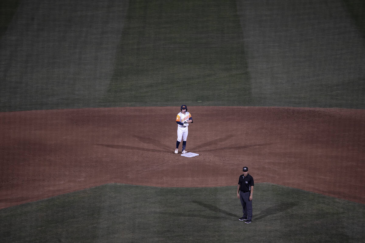 Las Vegas Aviators infielder Nick Allen (2) adjusts his glove at second base during a minor lea ...