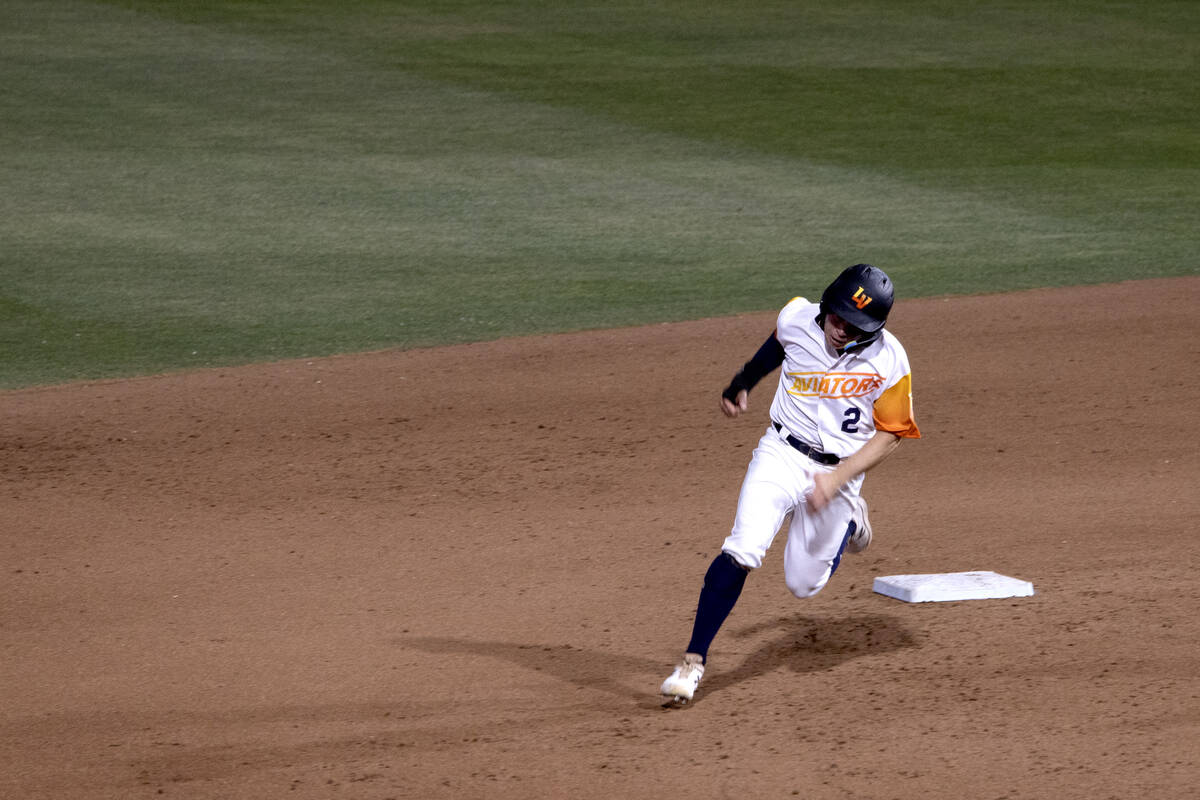 Las Vegas Aviators infielder Nick Allen (2) rounds second base during a minor league baseball g ...