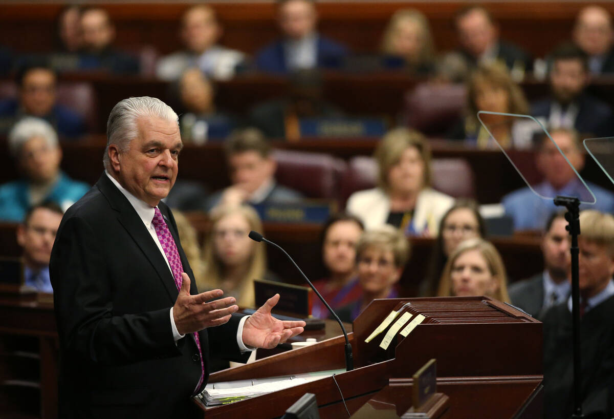 Nevada Gov. Steve Sisolak delivers his State of the State address to the Legislature in Carson ...