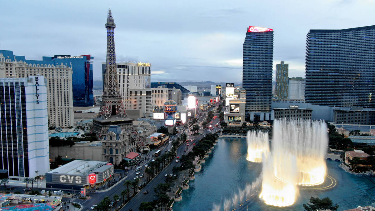 Aerial view of the Las Vegas Strip in March 2021. (Las Vegas Review-Journal)