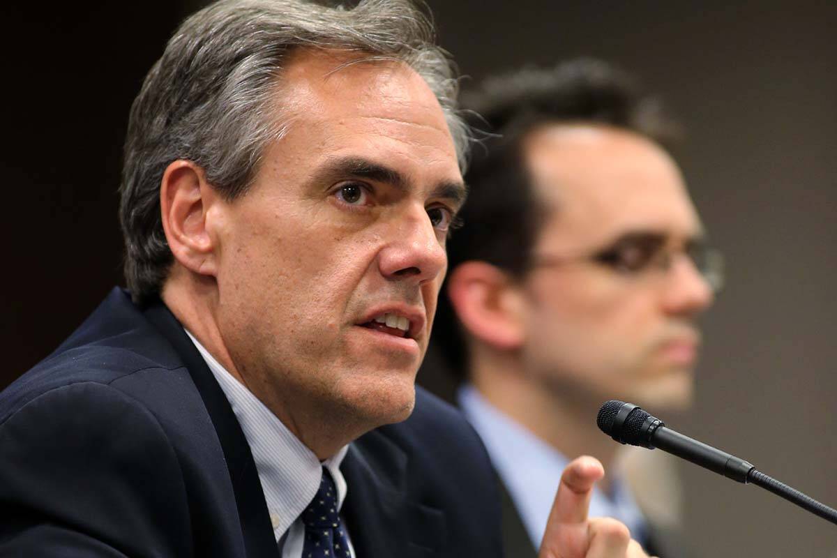 Dale Erquiaga testifies during a hearing at the Legislative Building in Carson City on May 29, ...