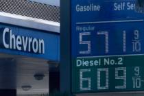 High gas prices are shown, Saturday, June 11, 2022, in Las Vegas. (Chitose Suzuki / Las Vegas R ...