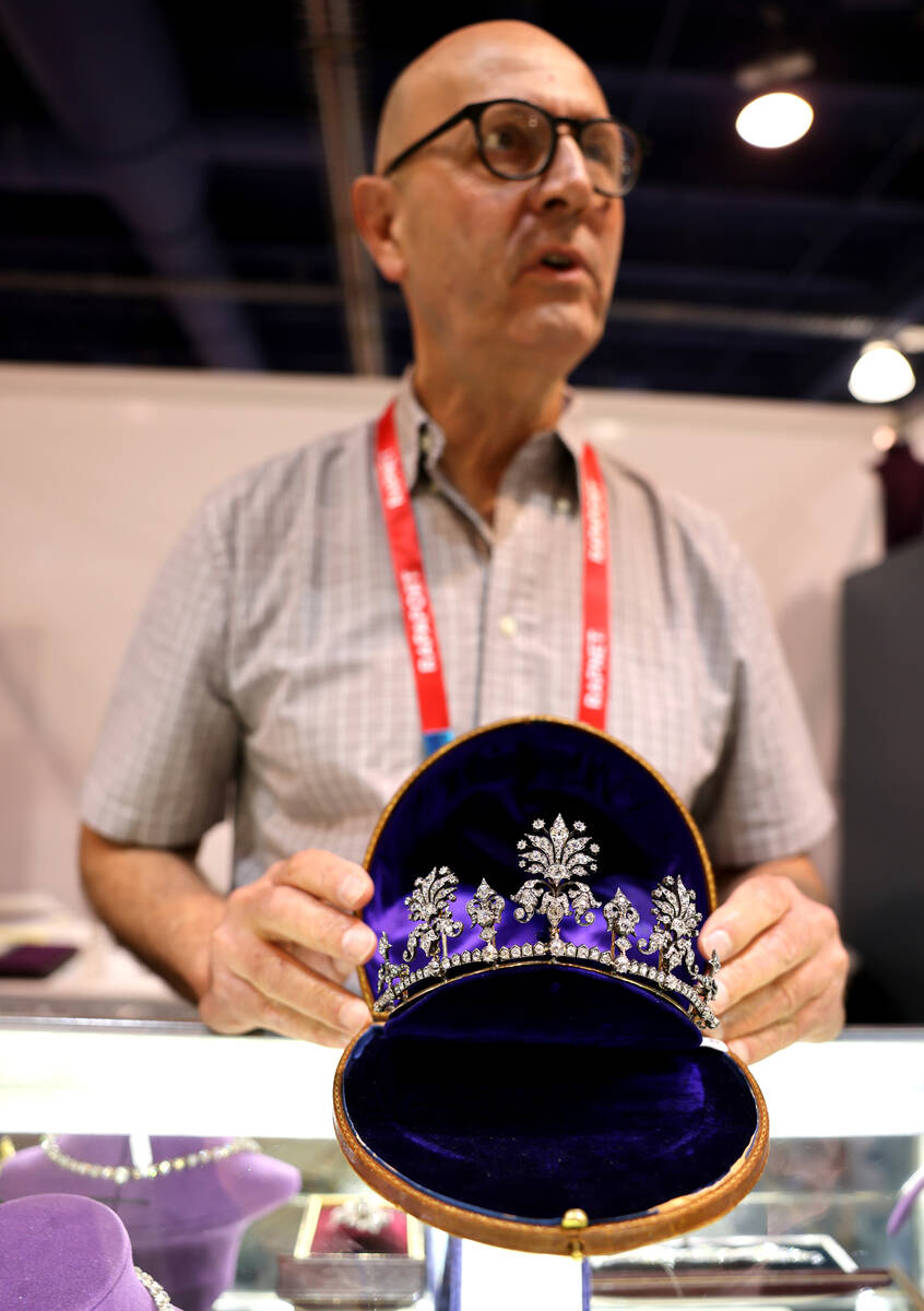 Morris Abramov of Morelle Davidson LTD. in London shows an antique tiara owned by an unnamed Eu ...