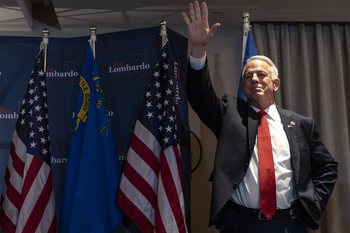 Republican candidate for Nevada governor Joe Lombardo waves to the crowd during an election par ...